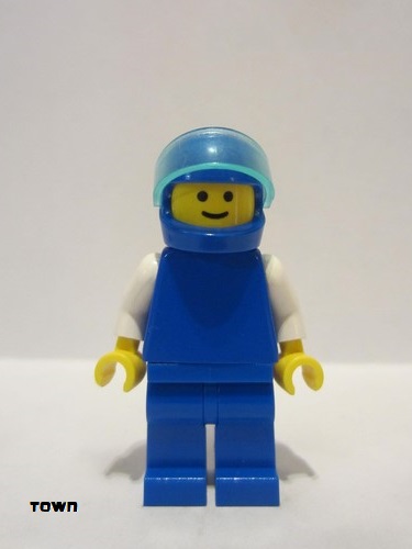 lego 1991 mini figurine pln034 Citizen Plain Blue Torso with White Arms, Blue Legs, Blue Helmet, Trans-Light Blue Visor 