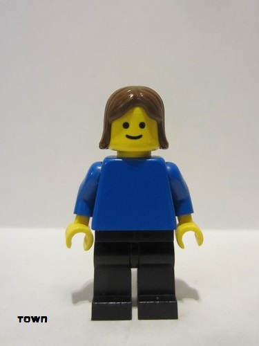 lego 1991 mini figurine pln179 Citizen Plain Blue Torso with Blue Arms, Black Legs, Brown Female Hair 