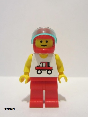 lego 1991 mini figurine trc005 Trucker Red Legs, Red Helmet, Trans-Light Blue Visor 