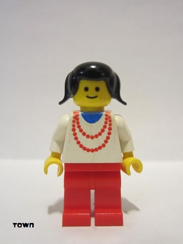 lego 1991 mini figurine trn007 Citizen Necklace Red - Red Legs, Black Pigtails Hair 