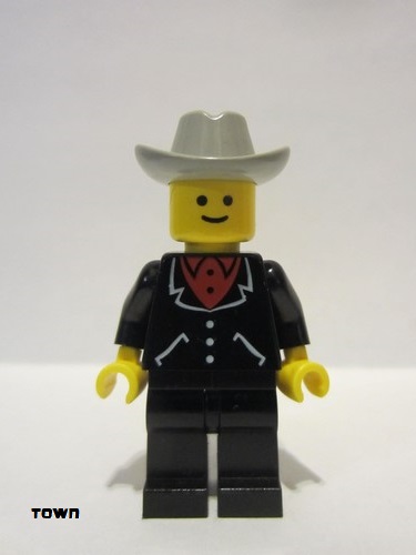 lego 1991 mini figurine trn023 Citizen Suit with 3 Buttons Black - Black Legs, Light Gray Cowboy Hat 
