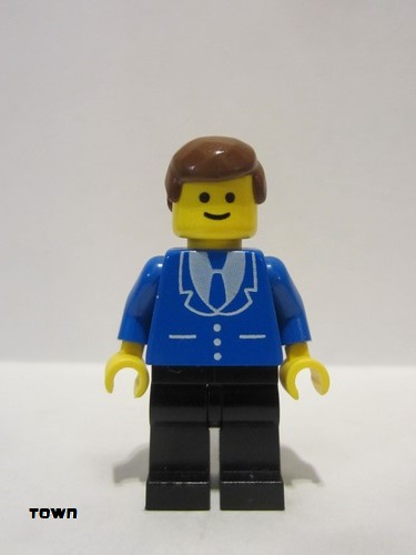 lego 1991 mini figurine trn028 Citizen Suit with 3 Buttons Blue - Black Legs, Brown Male Hair 