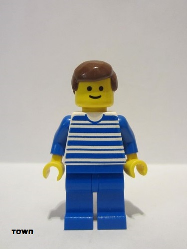 lego 1991 mini figurine trn039 Citizen Horizontal Lines Blue - Blue Arms - Blue Legs, Brown Male Hair 