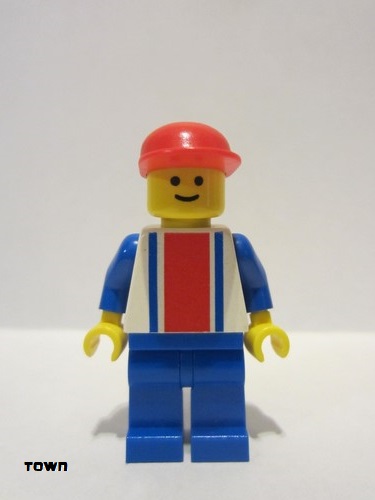 lego 1991 mini figurine trn040 Citizen Vertical Lines Red & Blue - Blue Arms - Blue Legs, Red Cap 