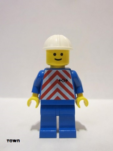 lego 1991 mini figurine trn051 Citizen Red & White Stripes - Blue Legs, White Construction Helmet 