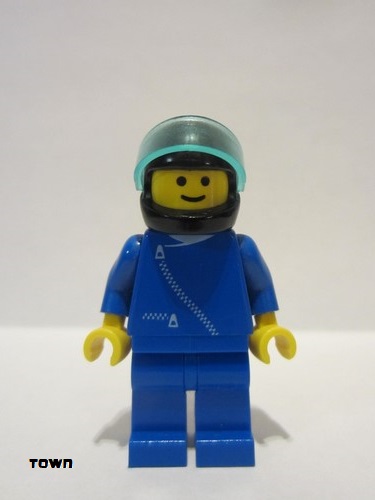 lego 1991 mini figurine zip024 Citizen Jacket with Zipper - Blue, Blue Legs, Black Helmet, Trans-Light Blue Visor 