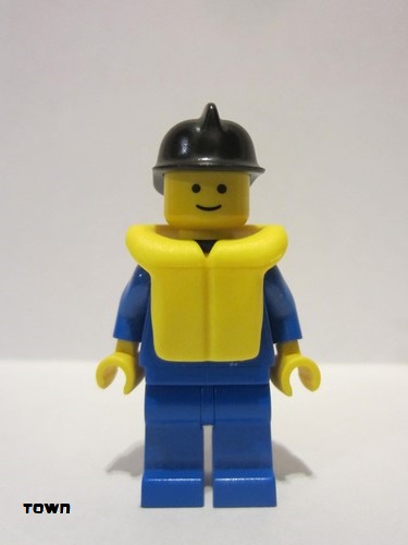 lego 1991 mini figurine zip025 Citizen Jacket with Zipper - Blue, Blue Legs, Black Fire Helmet, Life Jacket 