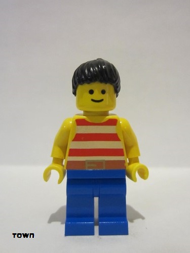lego 1992 mini figurine par043 Citizen Red / White Stripes Shirt, Blue Legs, Black Ponytail Hair 