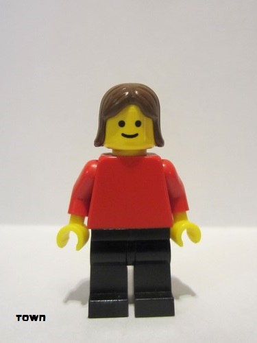 lego 1992 mini figurine pln049 Citizen Plain Red Torso with Red Arms, Black Legs, Brown Female Hair 