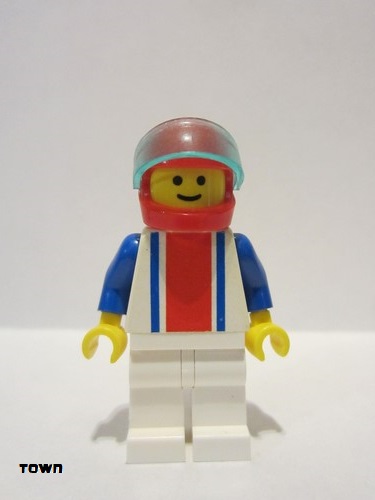 lego 1992 mini figurine ver002 Citizen Vertical Lines Red & Blue - Blue Arms - White Legs, Red Helmet, Trans-Light Blue Visor 
