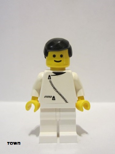 lego 1992 mini figurine zip018 Citizen Jacket with Zipper - White, White Legs, Black Male Hair 