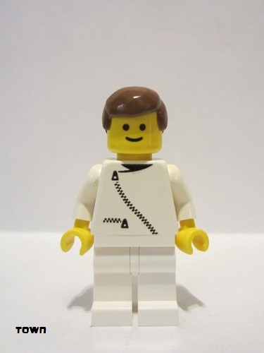 lego 1992 mini figurine zip019 Citizen Jacket with Zipper - White, White Legs, Brown Male Hair 