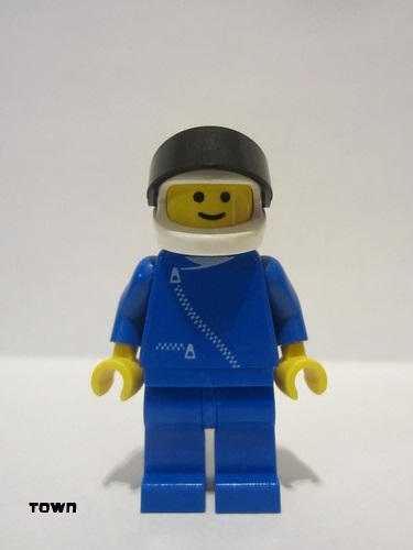 lego 1992 mini figurine zip039 Citizen Jacket with Zipper - Blue, Blue Legs, White Helmet, Black Visor 