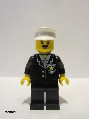 lego 1993 mini figurine cop002 Police Suit with Sheriff Star, Black Legs, White Hat 