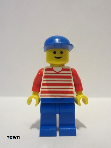 lego 1993 mini figurine hor025 Citizen Horizontal Lines Red - Red Arms - Blue Legs, Blue Cap 