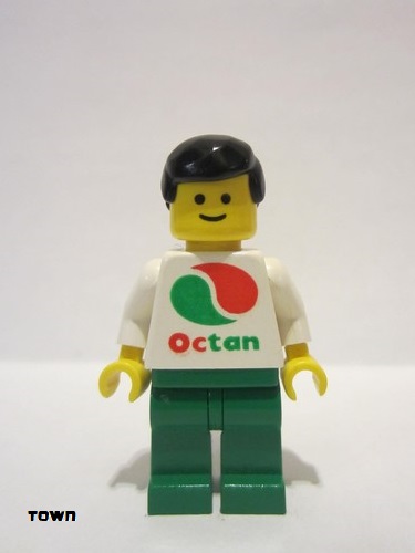 lego 1993 mini figurine oct004 Octan White Logo, Green Legs, Black Male Hair 