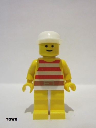 lego 1993 mini figurine par034 Citizen Red / White Stripes Shirt, Yellow Legs, White Cap 