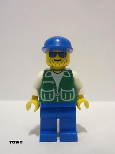 lego 1993 mini figurine pck003 Citizen Jacket Green with 2 Large Pockets - Blue Legs, Blue Cap, Stubble 