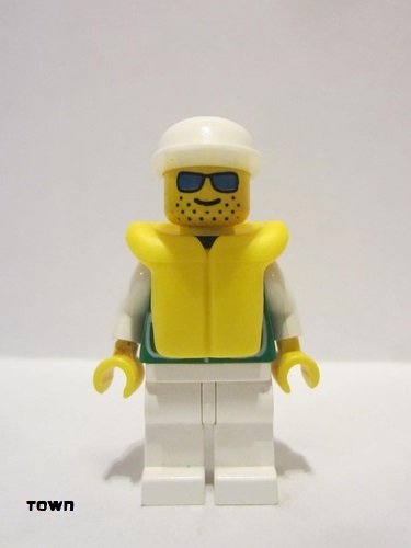 lego 1993 mini figurine pck018 Citizen Jacket Green with 2 Large Pockets - White Legs, White Cap, Life Jacket 
