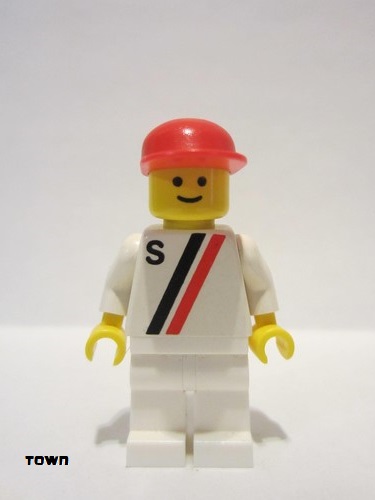 lego 1993 mini figurine s008 Citizen 'S' - White with Red / Black Stripe, White Legs, Red Cap 