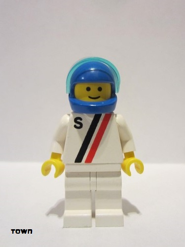 lego 1993 mini figurine s012 Citizen 'S' - White with Red / Black Stripe, White Legs, Blue Helmet 