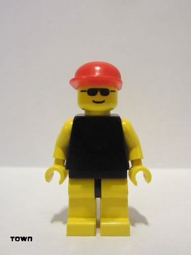 lego 1993 mini figurine trn037 Citizen Plain Black Torso with Yellow Arms, Yellow Legs, Sunglasses, Red Cap 