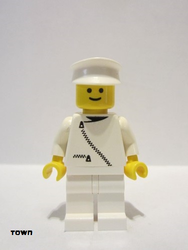 lego 1993 mini figurine zip028 Ambulance Driver White Cap, White Jacket with Zipper, White Legs 