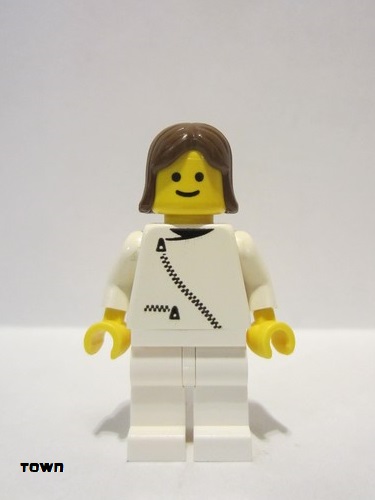 lego 1993 mini figurine zip033 Citizen Jacket with Zipper - White, White Legs, Brown Female Hair 
