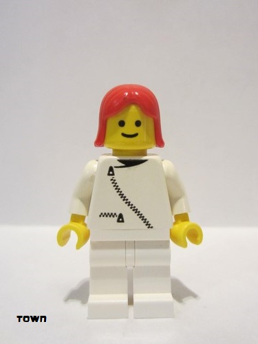 lego 1993 mini figurine zip034 Citizen Jacket with Zipper - White, White Legs, Red Female Hair 