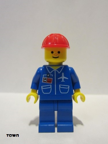lego 1994 mini figurine air008 Airport Blue, Blue Legs, Red Construction Helmet 