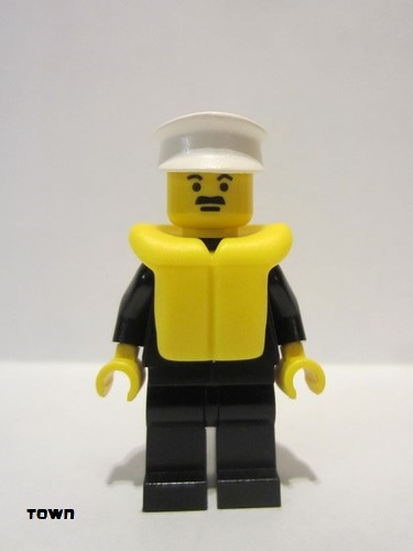lego 1994 mini figurine cop021 Police Suit with Sheriff Star, Black Legs, White Hat, Life Jacket 