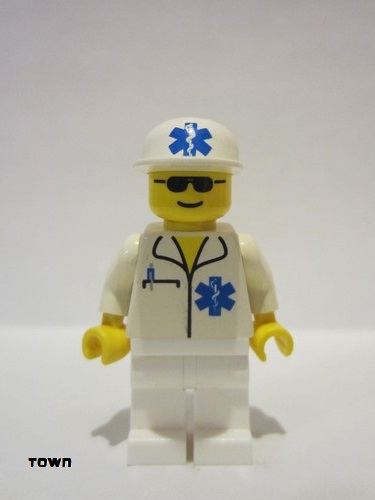 lego 1994 mini figurine doc010 Doctor EMT Star of Life, White Legs, White Cap 