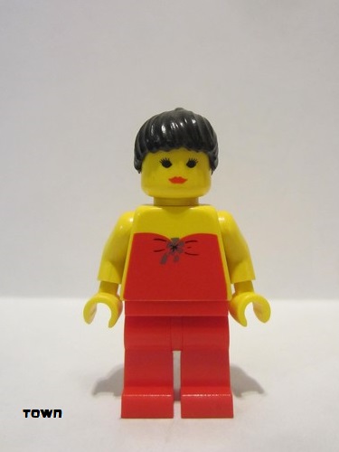 lego 1994 mini figurine fbr001 Citizen Red Halter Top - Red Legs, Black Ponytail Hair 
