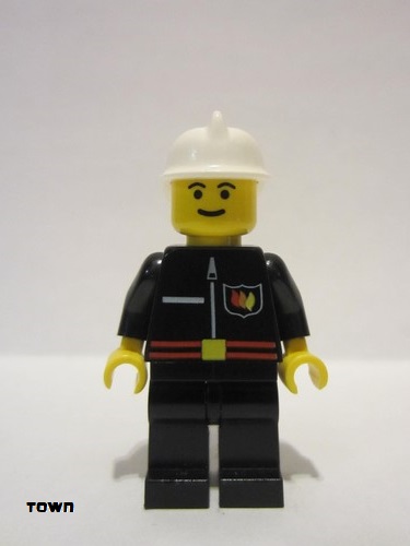 lego 1994 mini figurine firec006 Fire Flame Badge and Straight Line, Black Legs, White Fire Helmet 
