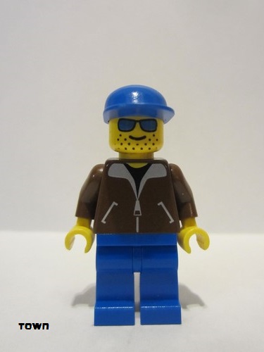 lego 1994 mini figurine jbr008 Citizen Jacket Brown - Blue Legs, Blue Sunglasses, Blue Cap 