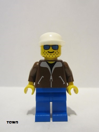 lego 1994 mini figurine jbr010 Citizen Jacket Brown - Blue Legs, Blue Sunglasses, White Cap 
