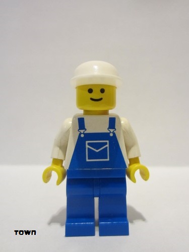 lego 1994 mini figurine ovr011 Citizen Overalls Blue with Pocket, Blue Legs, White Cap 