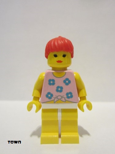 lego 1994 mini figurine par006 Citizen Blue Flowers - Yellow Legs, Red Ponytail Hair 