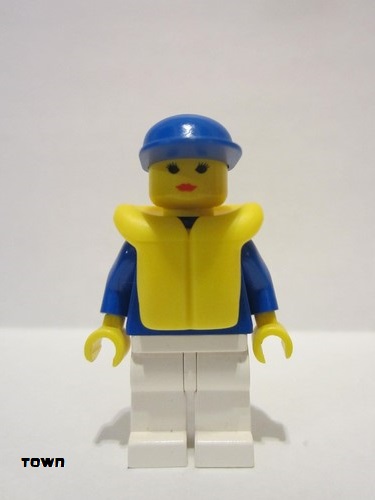 lego 1994 mini figurine par045 Citizen Jogging Suit - White Legs, Blue Cap, Life Jacket 