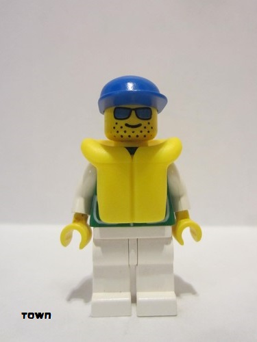 lego 1994 mini figurine pck008 Citizen Jacket Green with 2 Large Pockets - White Legs, Blue Cap, Life Jacket 