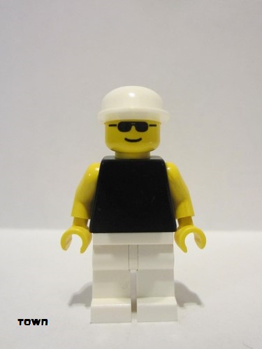 lego 1994 mini figurine pln041 Citizen Plain Black Torso with Yellow Arms, White Legs, White Cap, Sunglasses 