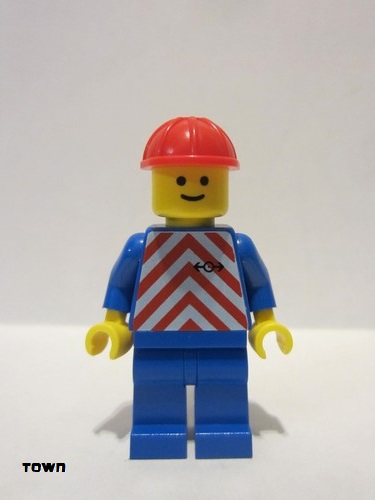lego 1994 mini figurine trn049 Citizen Red & White Stripes - Blue Legs, Red Construction Helmet 