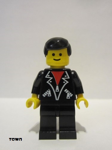 lego 1994 mini figurine trn090 Citizen Leather Jacket with Zippers - Black Legs, Black Male Hair 