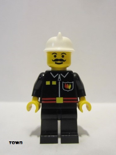 lego 1995 mini figurine firec017 Fire Flame Badge and 2 Buttons, Black Legs, White Fire Helmet 
