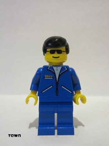 lego 1995 mini figurine jbl007 Citizen Jacket Blue - Blue Legs, Black Male Hair, Sunglasses 