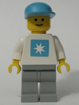 lego 1995 mini figurine msk001 Maersk White Torso (Sticker), Light Gray Legs, Maersk Blue Cap 