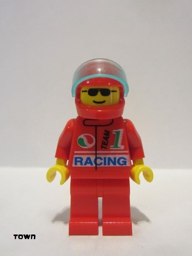 lego 1995 mini figurine oct030 Octan Racing, Red Legs, Red Helmet, Trans-Light Blue Visor 