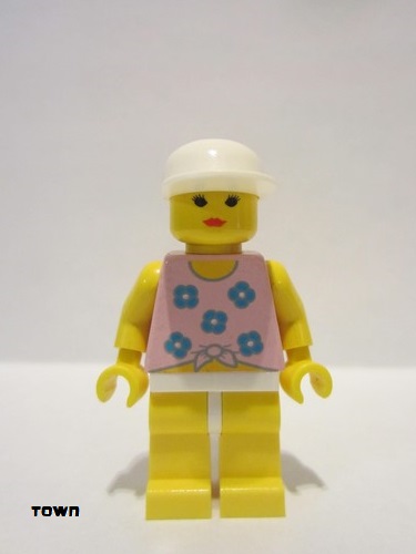 lego 1995 mini figurine par005 Citizen Blue Flowers - Yellow Legs, White Cap 