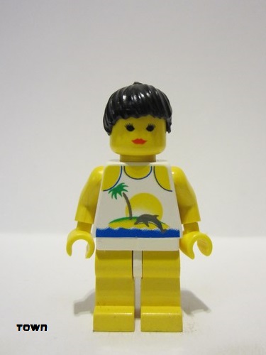 lego 1995 mini figurine par022 Citizen Island with Palm and Sun - Yellow Legs, Black Ponytail Hair 