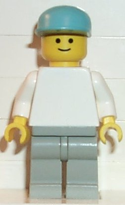 lego 1995 mini figurine pln053 Citizen Plain White Torso with White Arms, Light Gray Legs, Maersk Blue Cap 